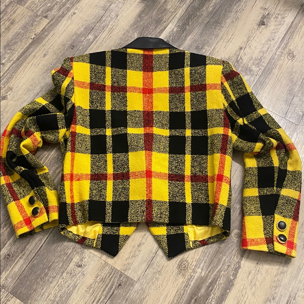 Vintage Suzelle Clueless Crop Yellow Plaid Tartan Wool Jacket Size 6 - Picture 9 of 10
